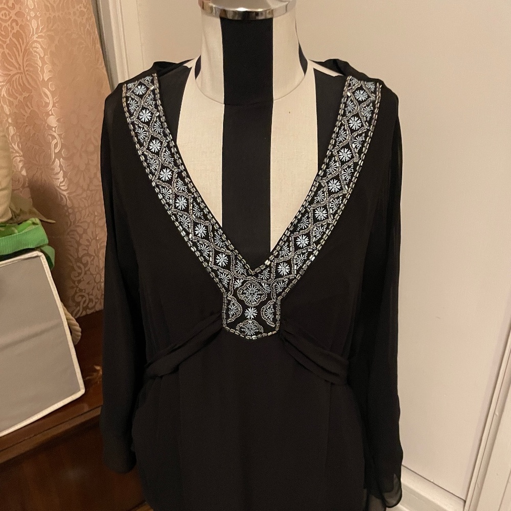 White House Black Market Bohemian Black Blouse size L